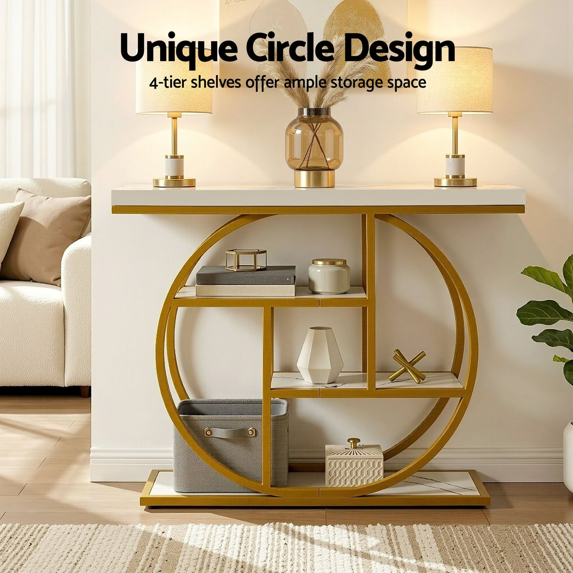 Marble Effect Console Table 4 Tier White Gold | Home & Living - 6