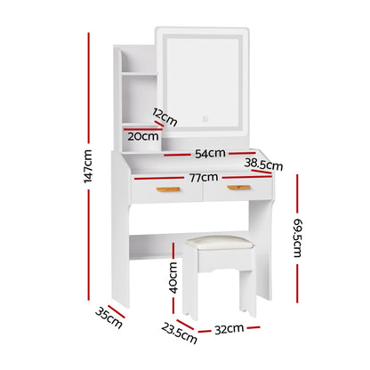 Dressing Table Set Stool Led White Doria