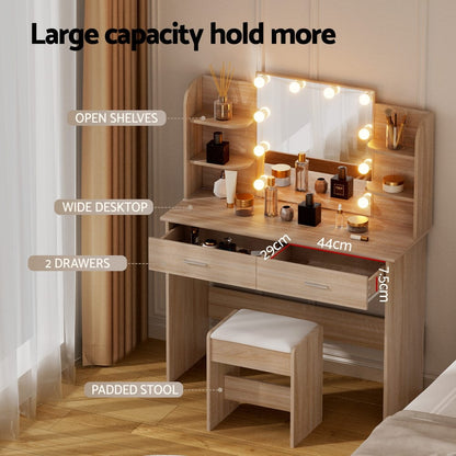 Dressing Table Set Natural Wood 108x40x135cm