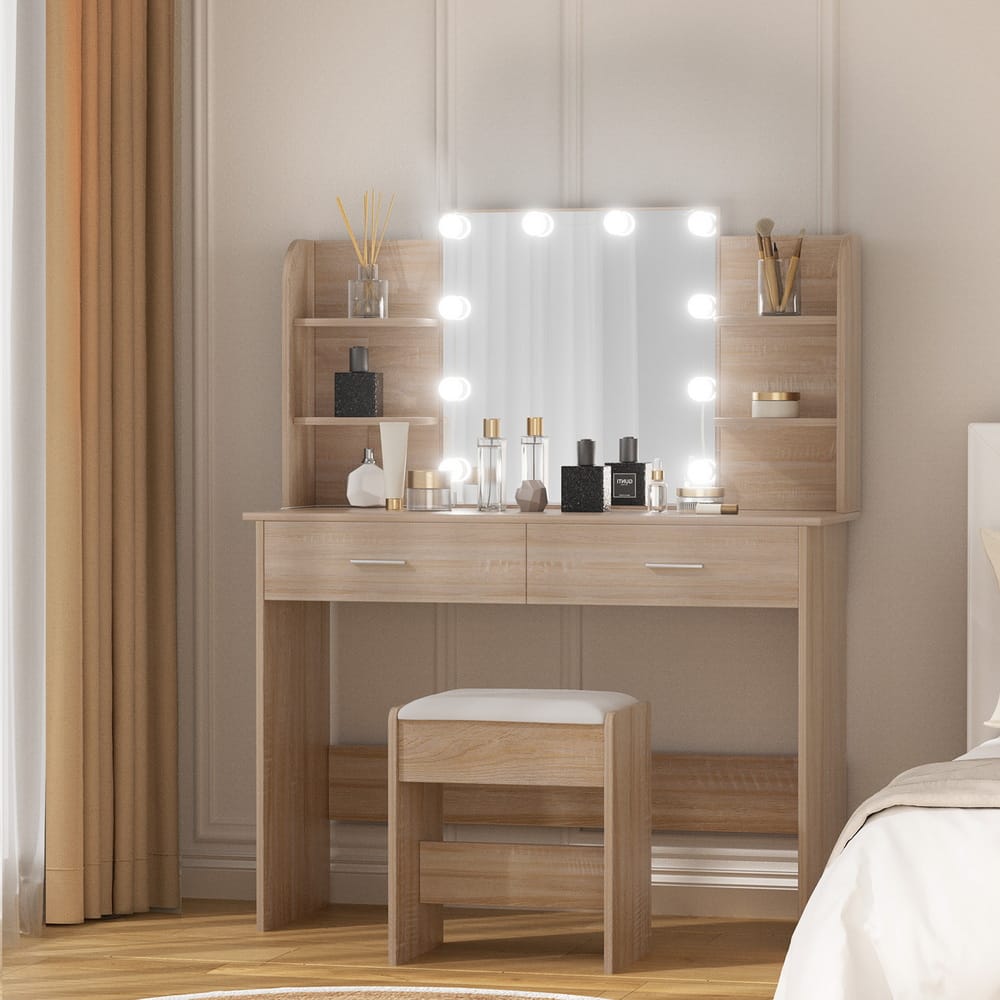 Dressing Table Set Natural Wood 108x40x135cm