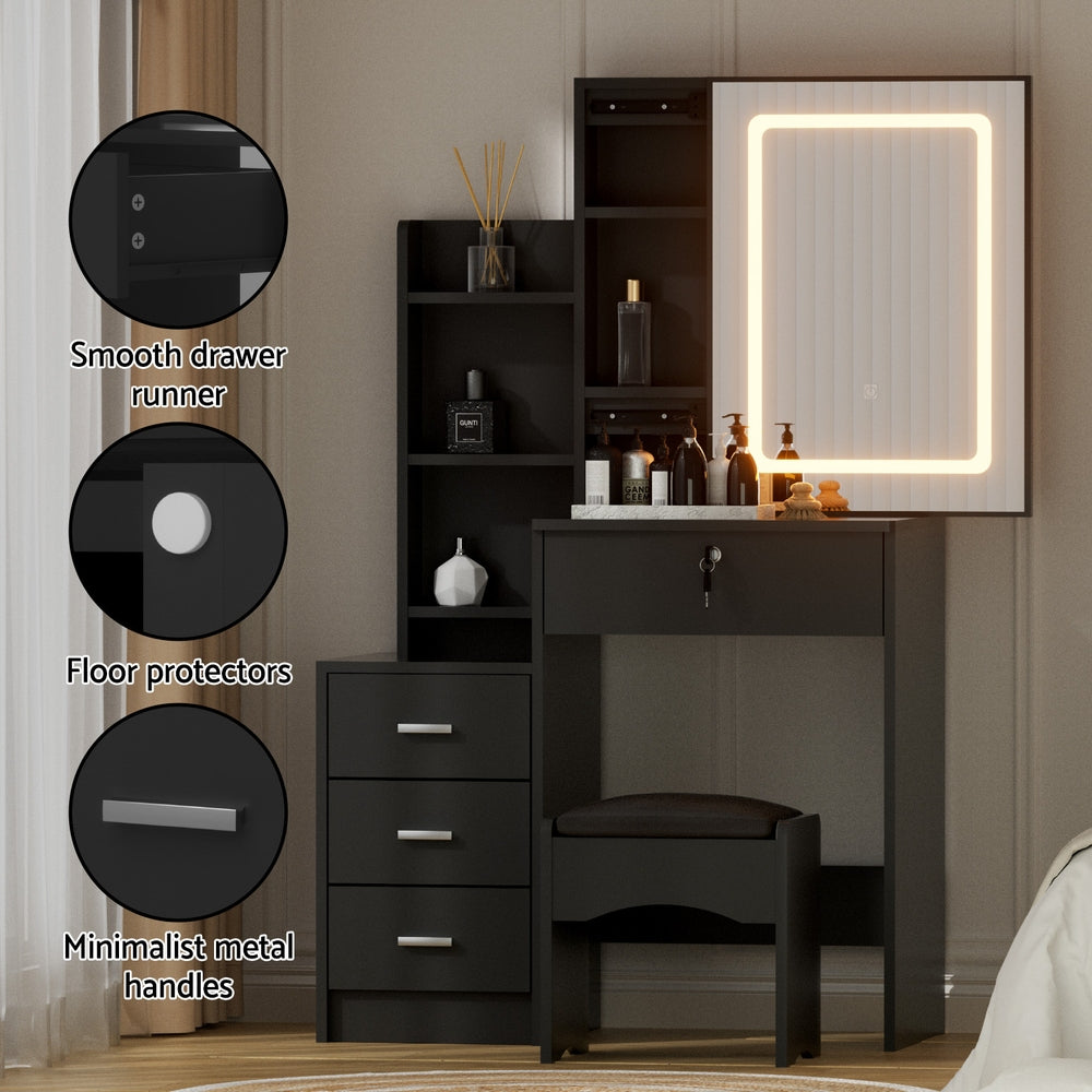 Dressing Table Vanity Desk Set Stool Led Black
