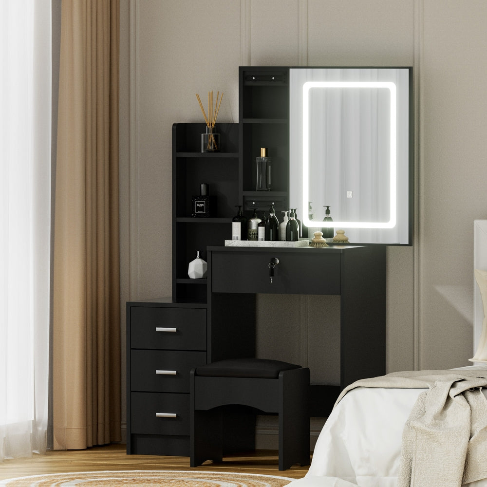 Dressing Table Vanity Desk Set Stool Led Black