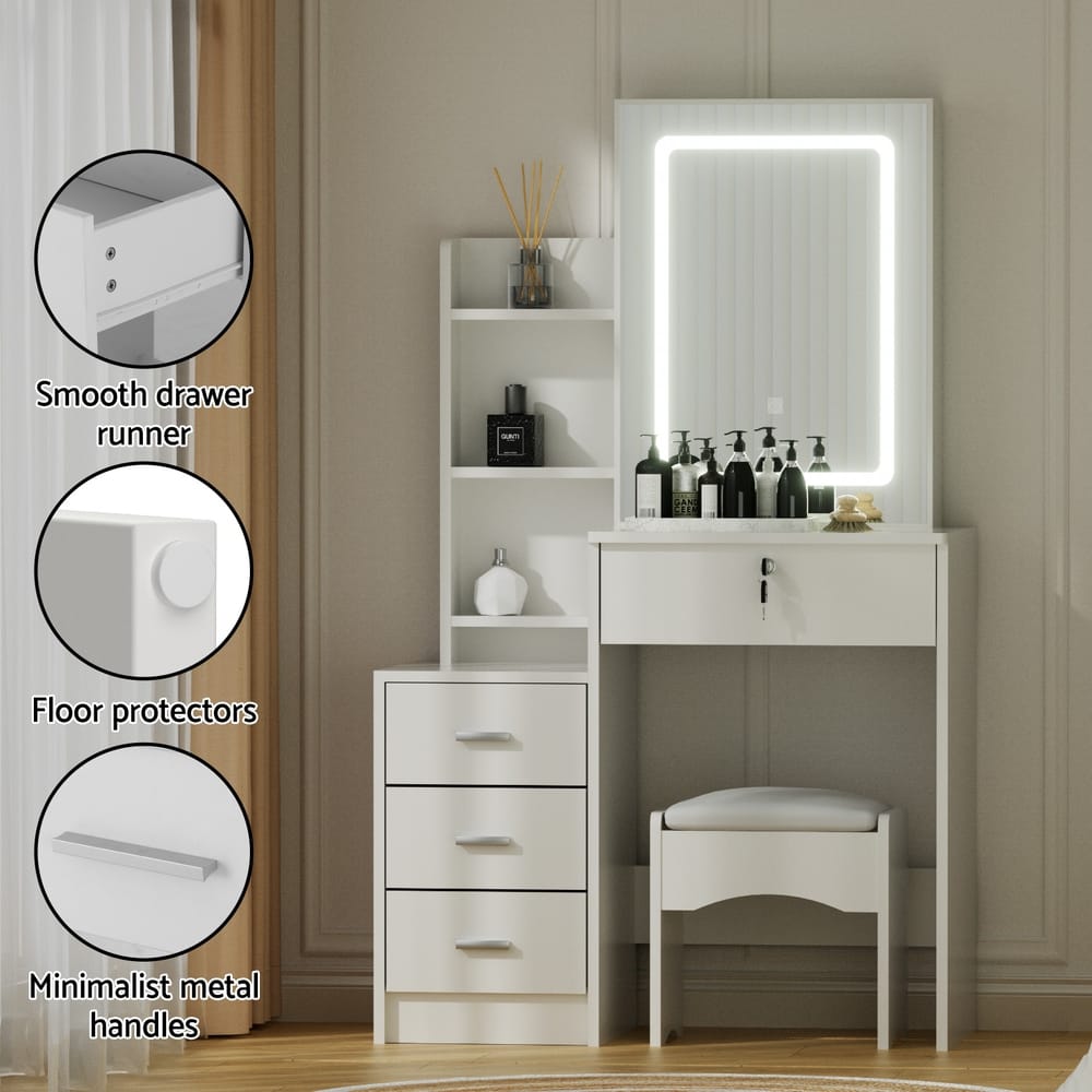 Dressing Table Vanity Set White 80x36x131cm