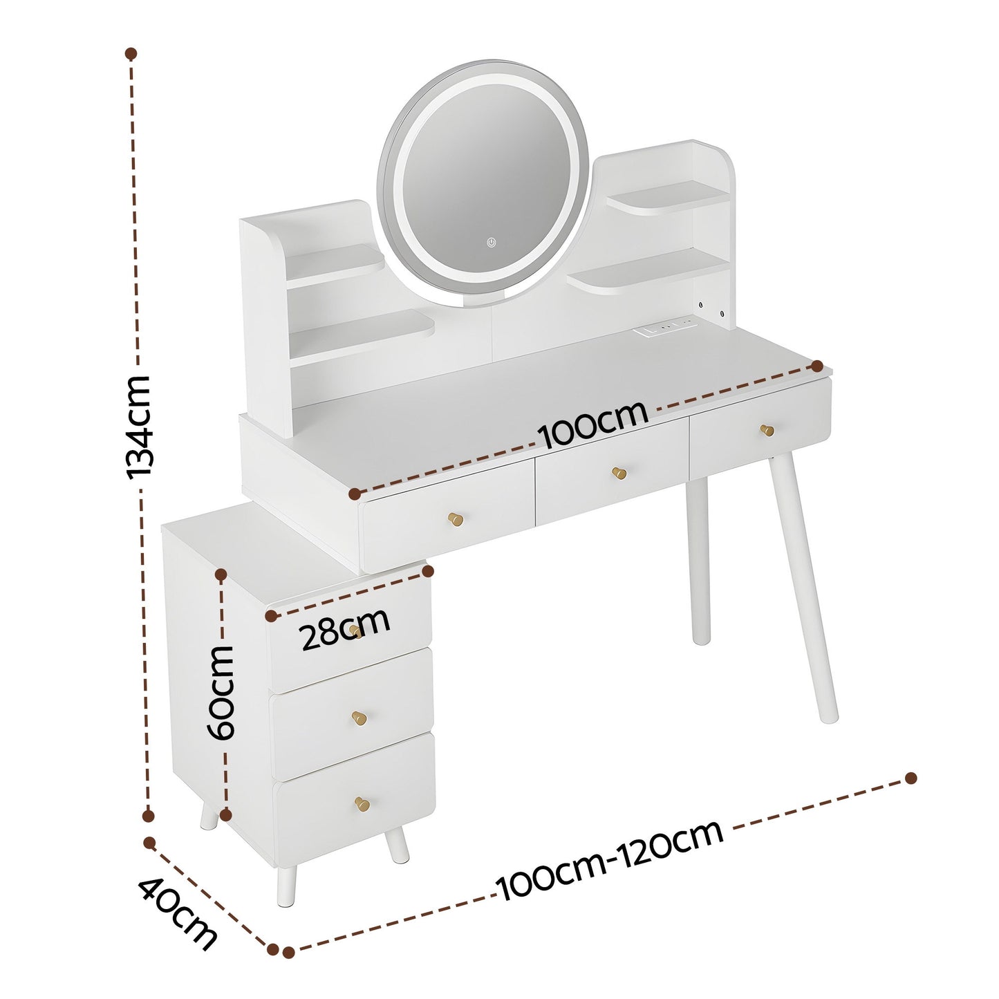 LED Vanity Dressing Table Charging Station White | HomeAndLiving
