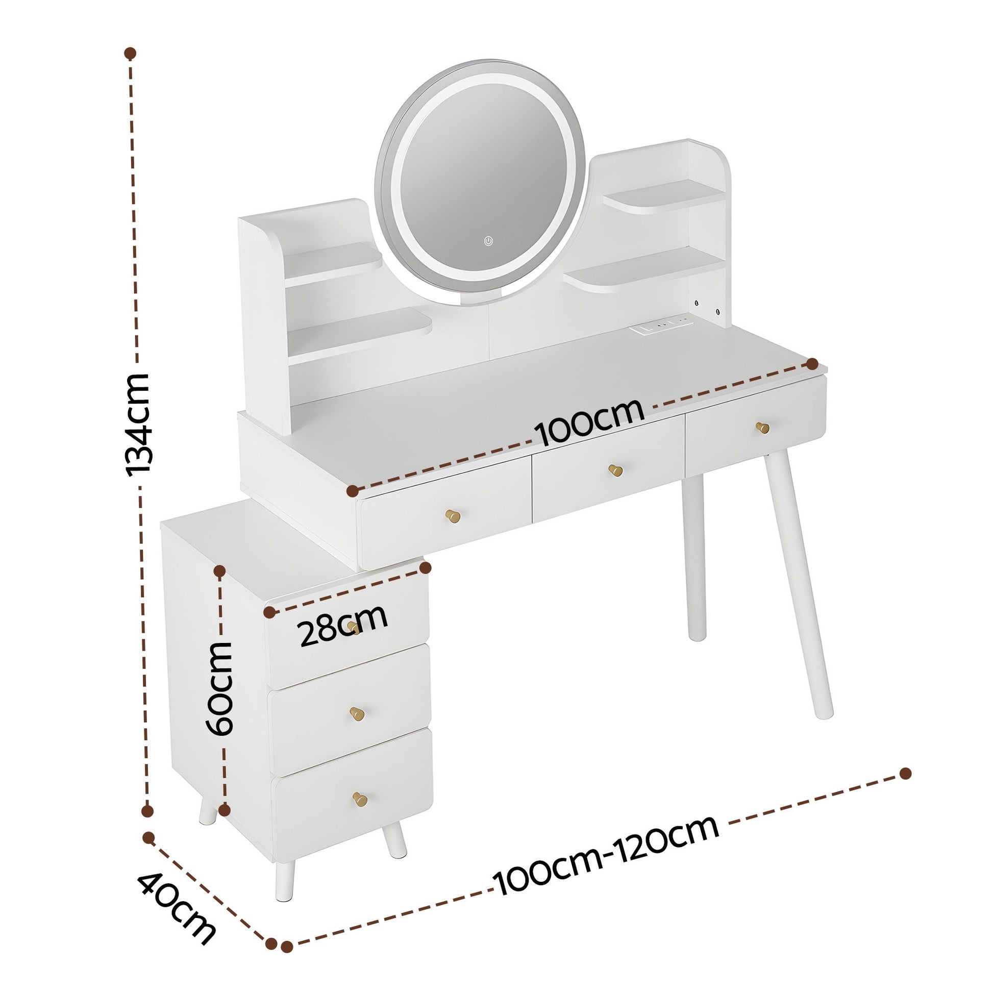 LED Vanity Dressing Table Charging Station White | HomeAndLiving