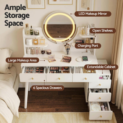 LED Vanity Dressing Table Charging Station White | HomeAndLiving