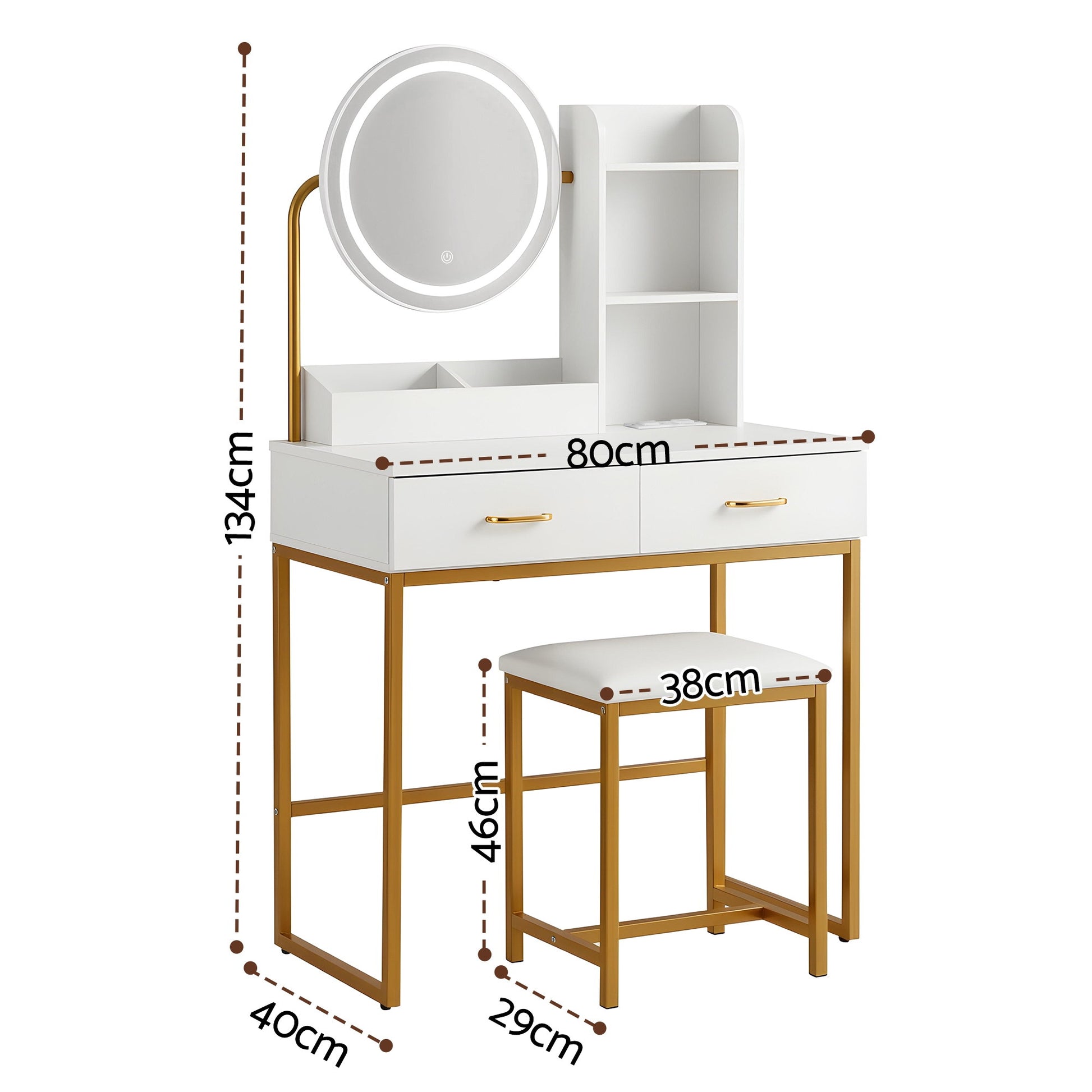 Vanity Dressing Table Set LED Mirror Stool White | HomeAndLiving