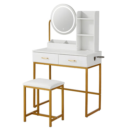 Vanity Dressing Table Set LED Mirror Stool White | HomeAndLiving