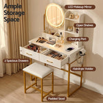Vanity Dressing Table Set LED Mirror Stool White | HomeAndLiving