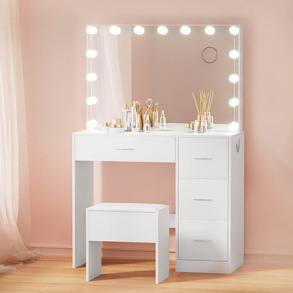  Dressing Table Set Stool 15 Led Bulbs White Darcy