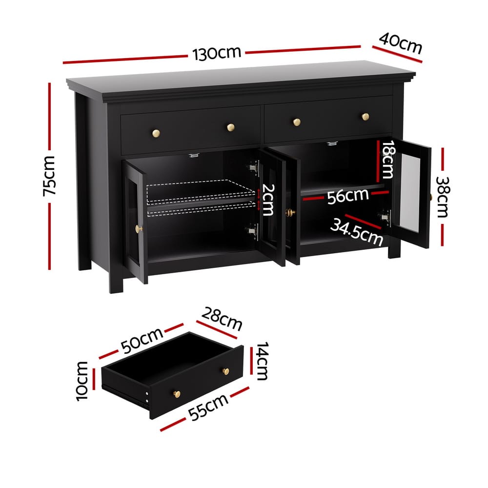 Black Storage Sideboard Cabinet 130x40x75cm