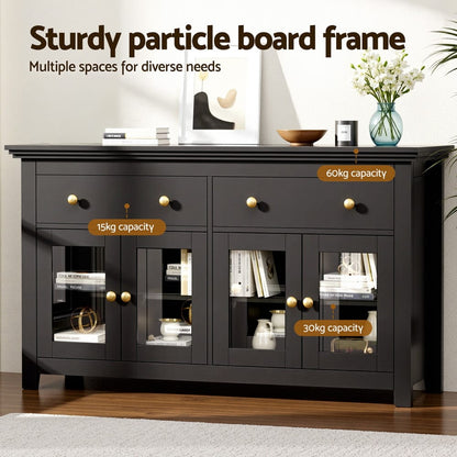 Black Storage Sideboard Cabinet 130x40x75cm