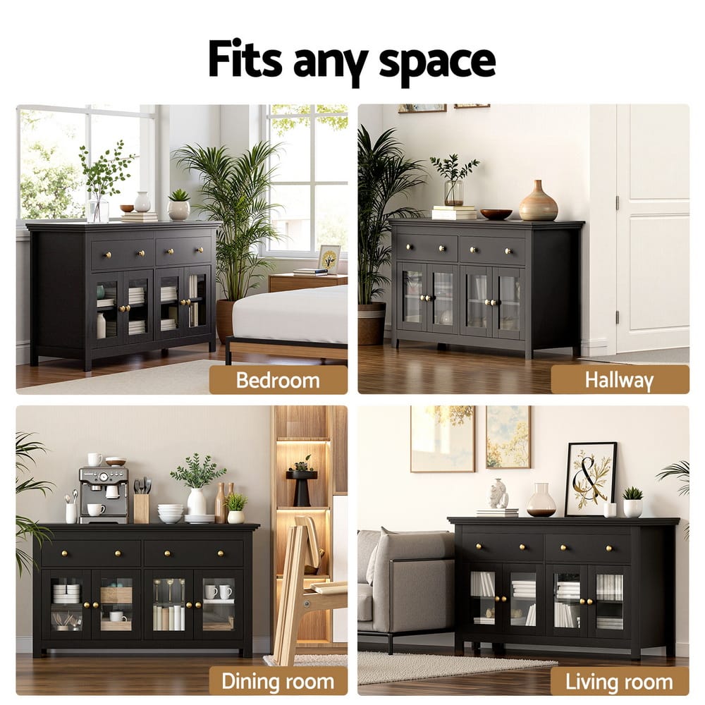 Black Storage Sideboard Cabinet 130x40x75cm