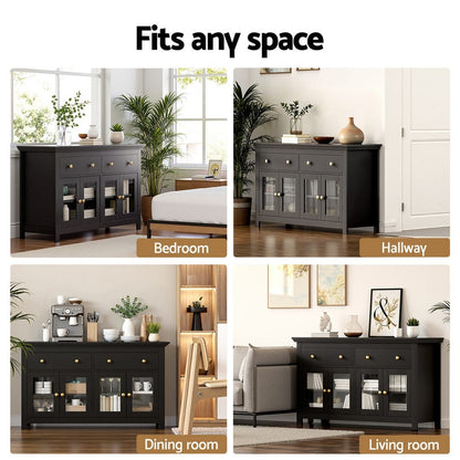 Black Storage Sideboard Cabinet 130x40x75cm