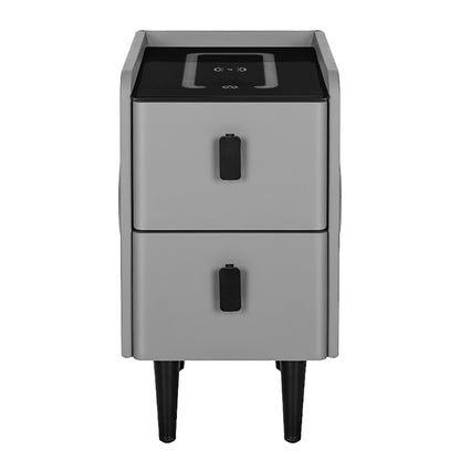 Smart Bedside Table 2 Drawers with Wireless Charging Ports LED Grey AIDA