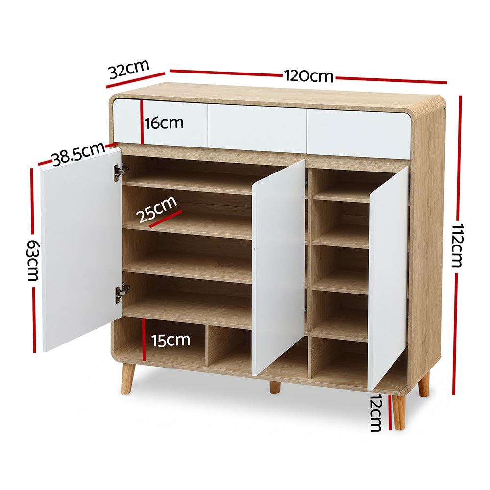 Shoe Rack Cabinet 25 Pairs Storage Cupboard Pine&White