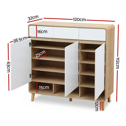 Shoe Rack Cabinet 25 Pairs Storage Cupboard Pine&White