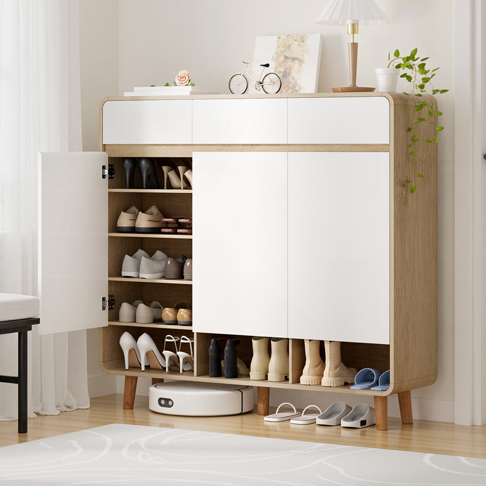 Shoe Rack Cabinet 25 Pairs Storage Cupboard Pine&White