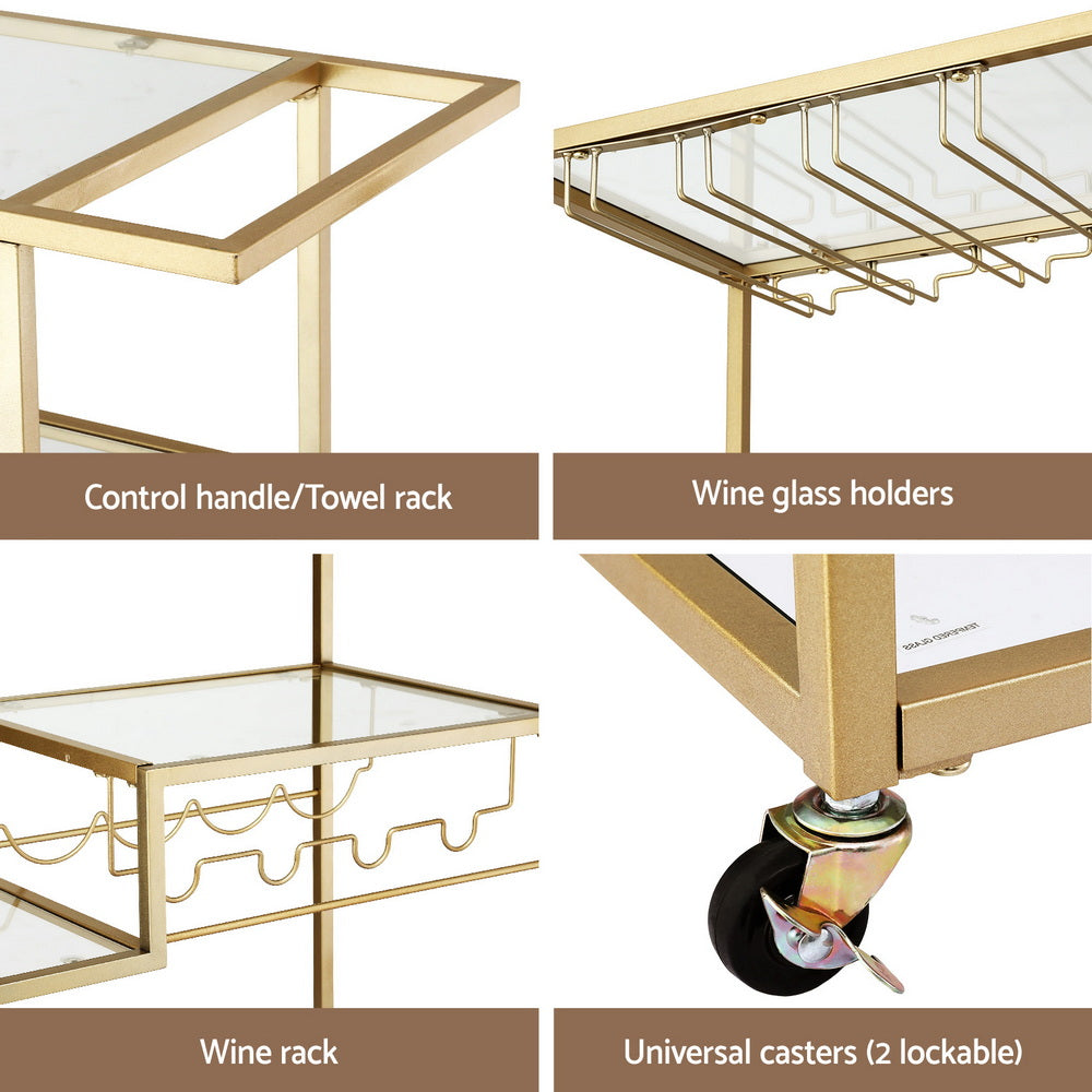 Bar Cart Drink Trolley Serving Cocktail Wine Rack Glass Holder 102Cm