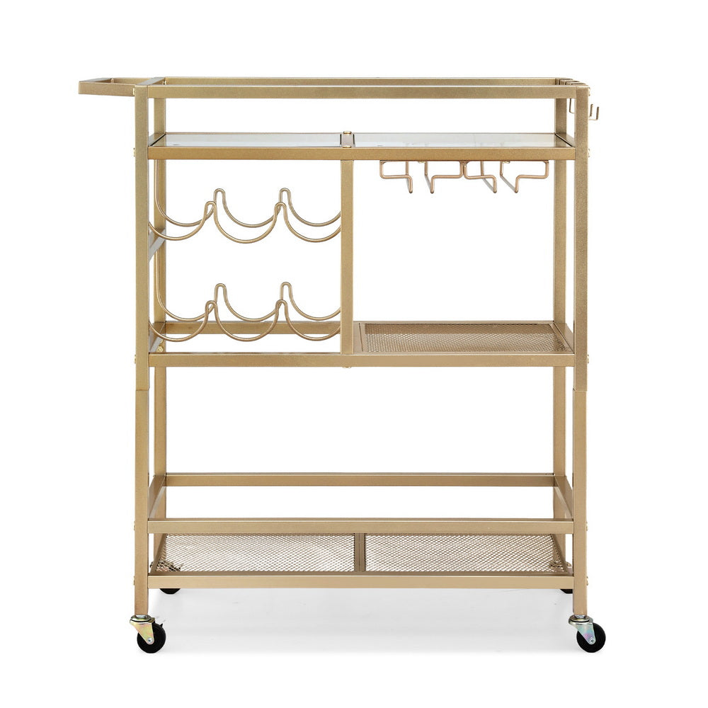 Bar Cart Drinks Trolley Serving Wine Rack Glass Holder 3 Hooks 72Cm