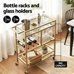 Bar Cart Drinks Trolley Serving Wine Rack Glass Holder 3 Hooks 72Cm