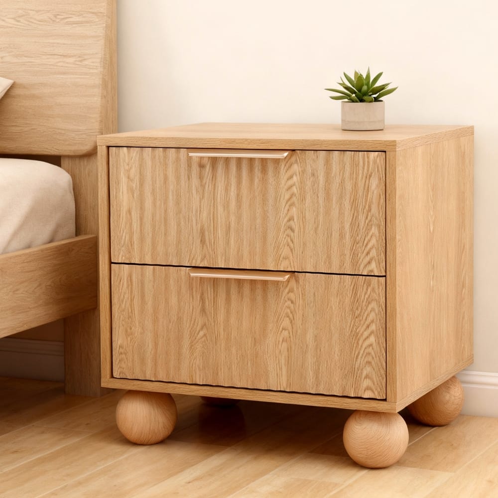 Rattan Bedside Table 2 Drawers 50x40x50cm