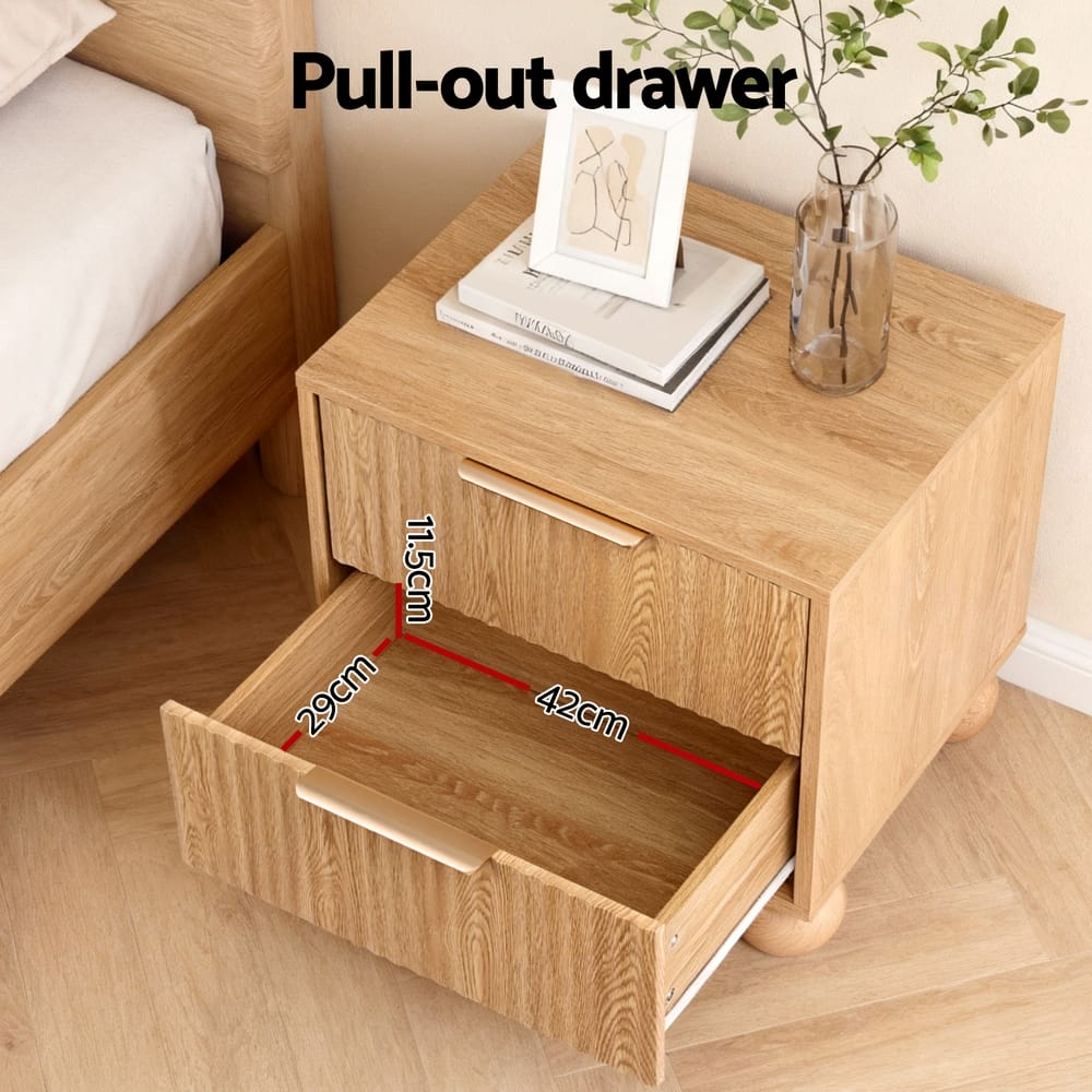 Rattan Bedside Table 2 Drawers 50x40x50cm