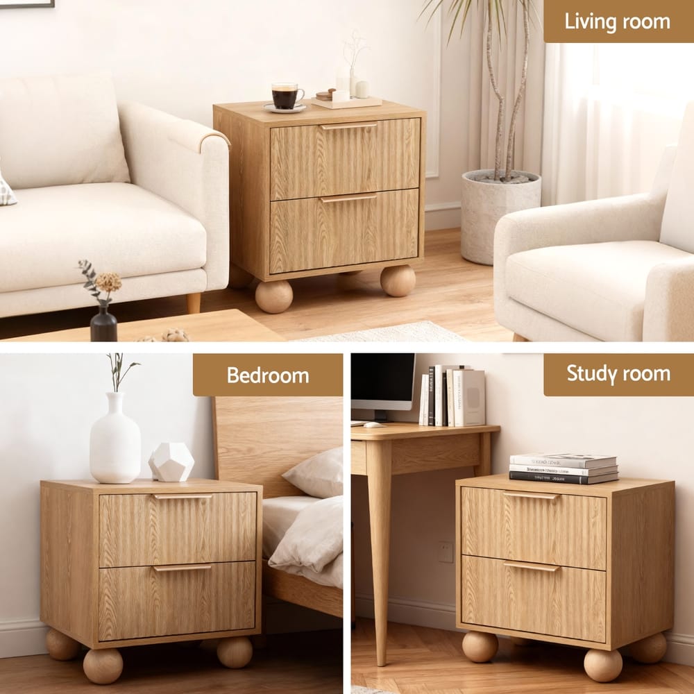 Rattan Bedside Table 2 Drawers 50x40x50cm