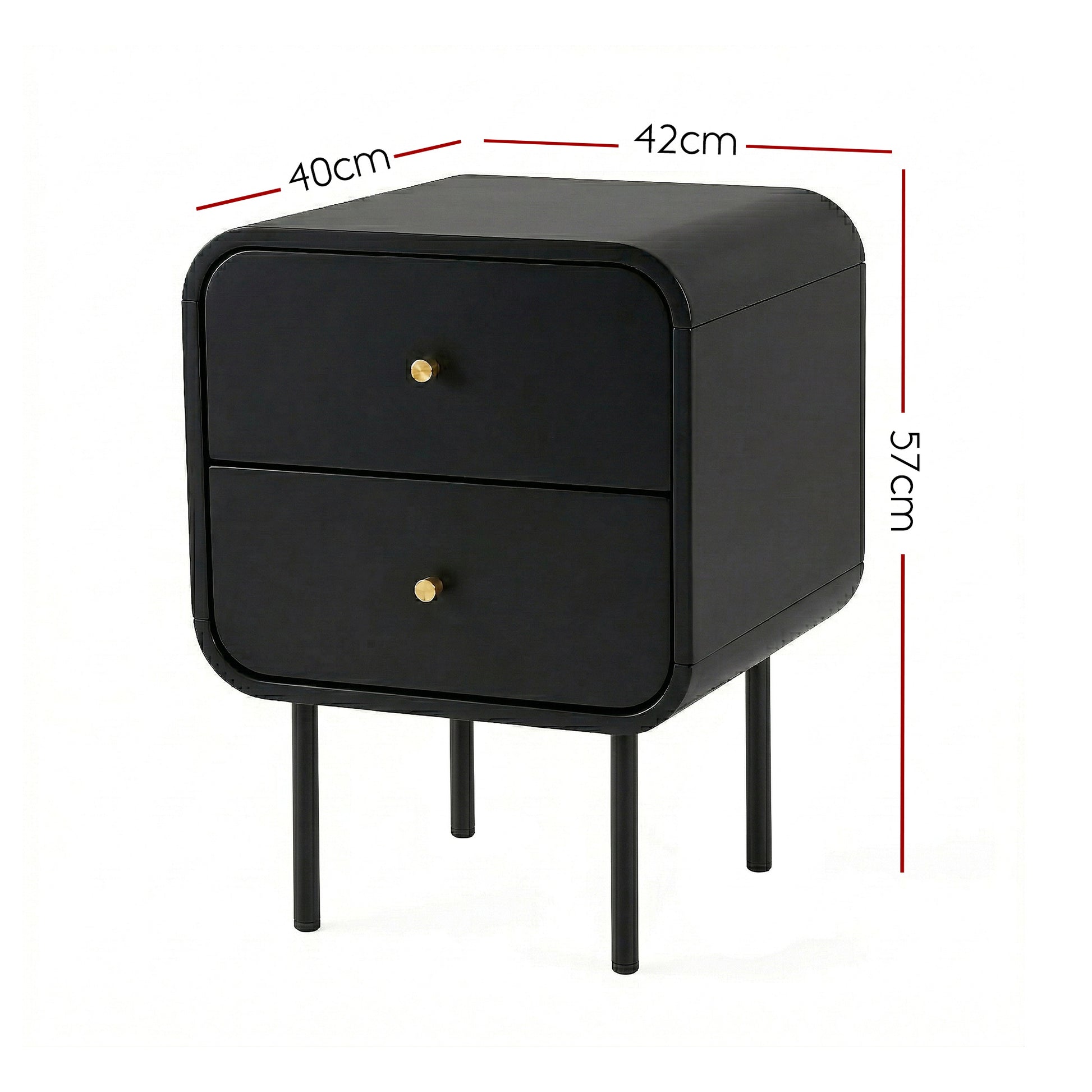 Bedside Table 2 Drawers Black Nightstand | HomeAndLiving