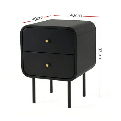 Bedside Table 2 Drawers Black Nightstand | HomeAndLiving