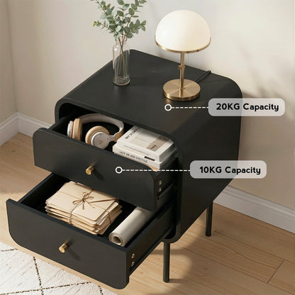 Bedside Table 2 Drawers Black Nightstand | HomeAndLiving