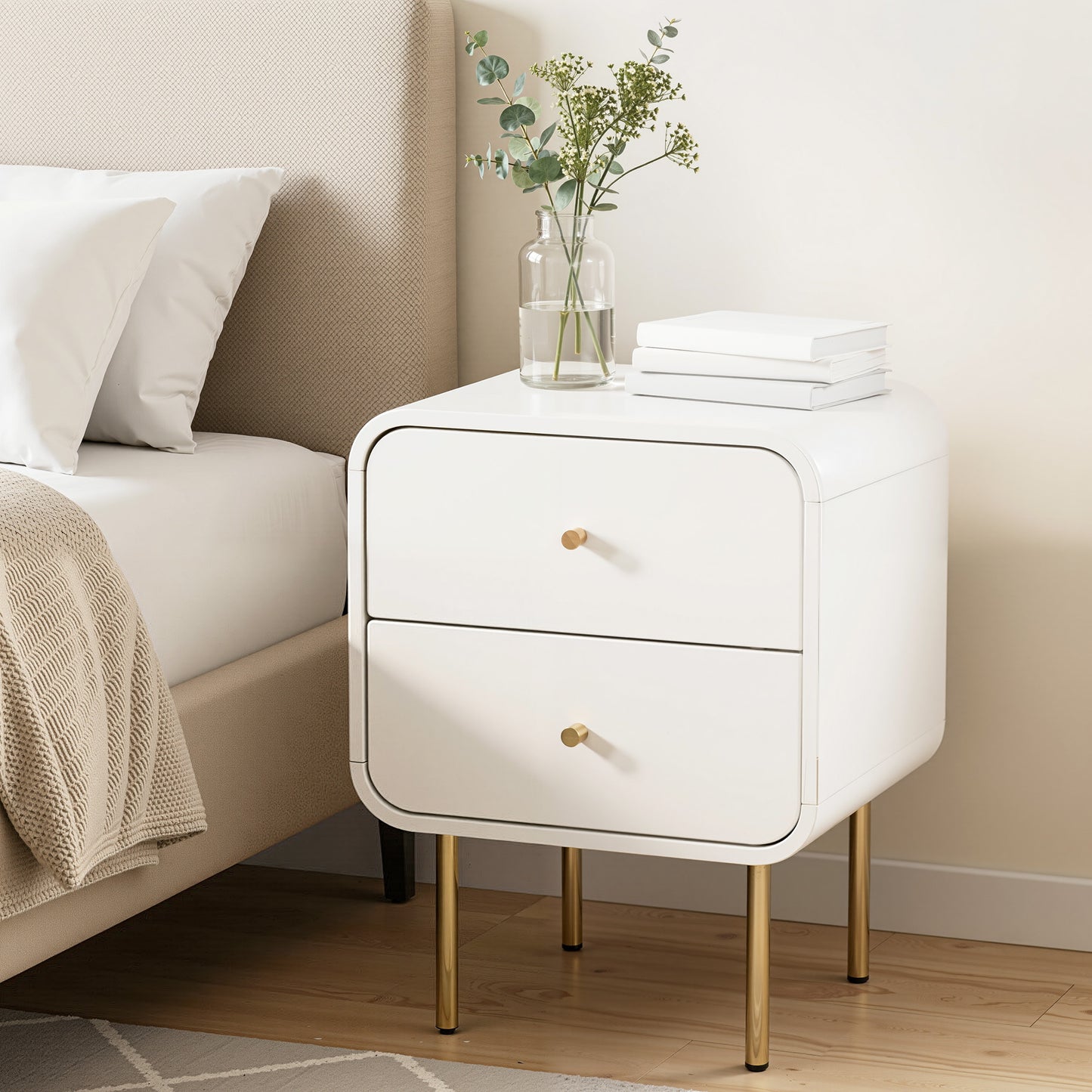 Bedside Table 2 Drawers White Nightstand | HomeAndLiving