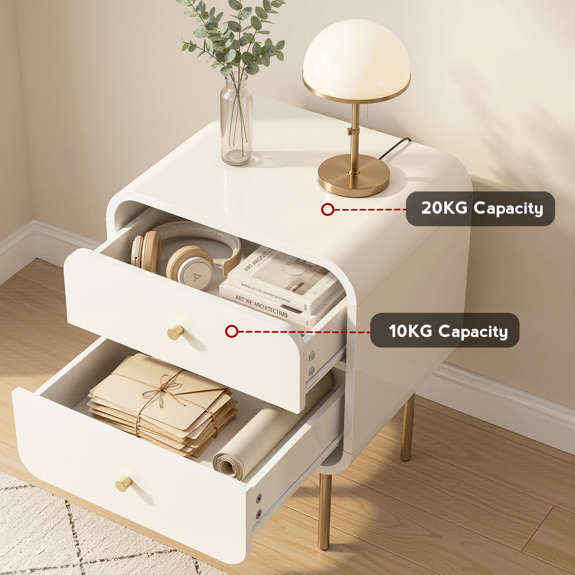 Bedside Table 2 Drawers White Nightstand | HomeAndLiving