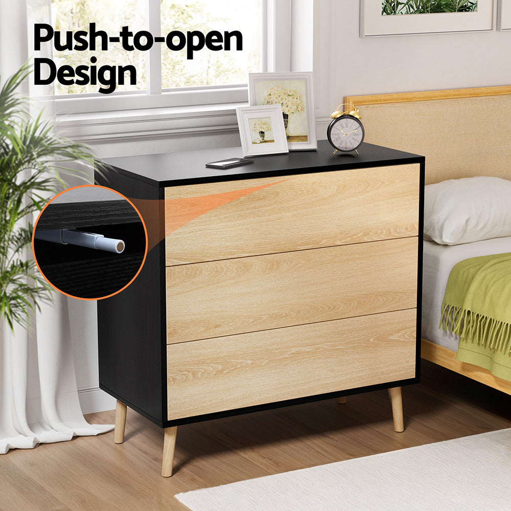 3 Chest of Drawers Dresser Table Black&Pine