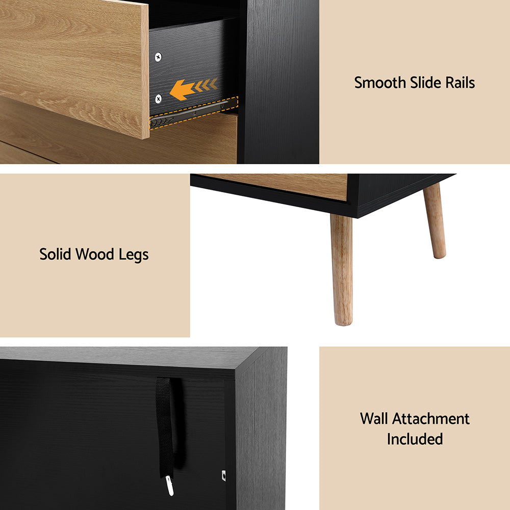 3 Chest of Drawers Dresser Table Black&Pine