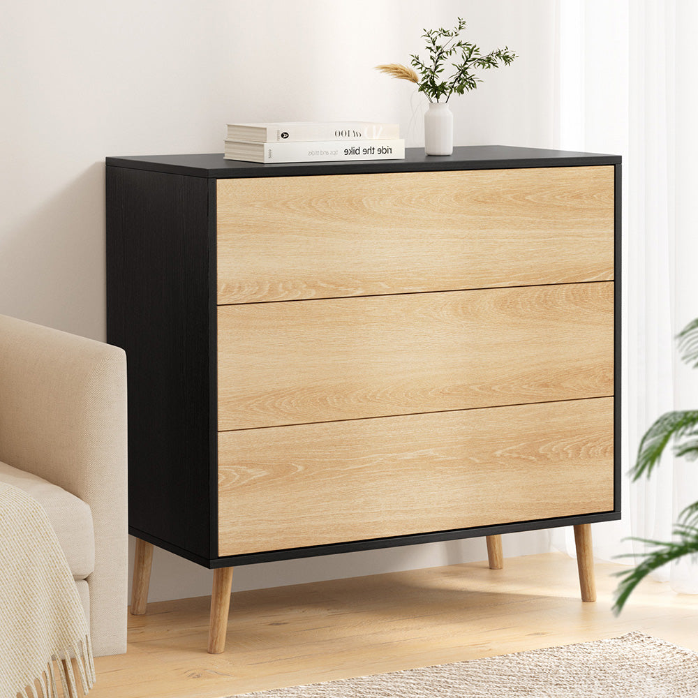 3 Chest of Drawers Dresser Table Black&Pine
