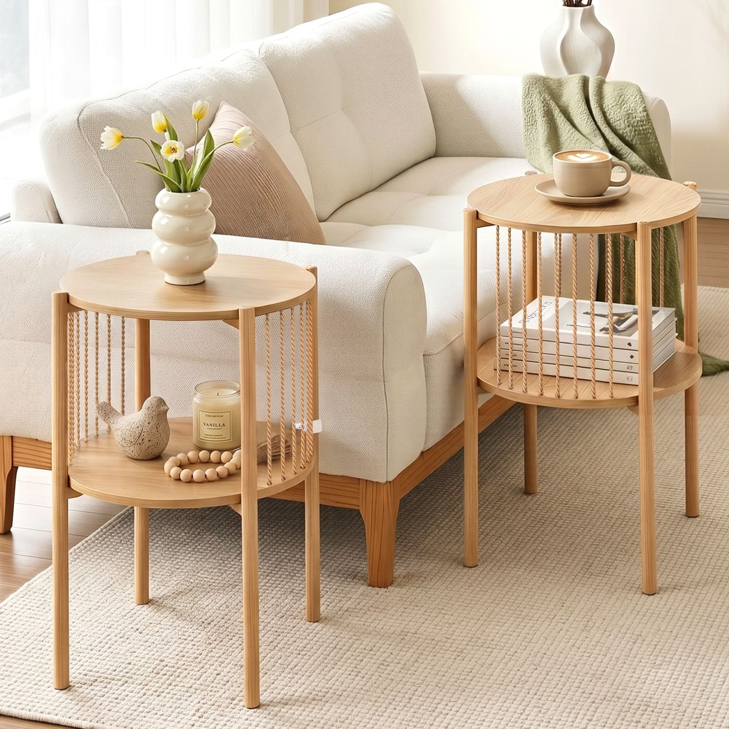 Round End Tables Set of 2 Two-Tier Boho | HomeAndLiving
