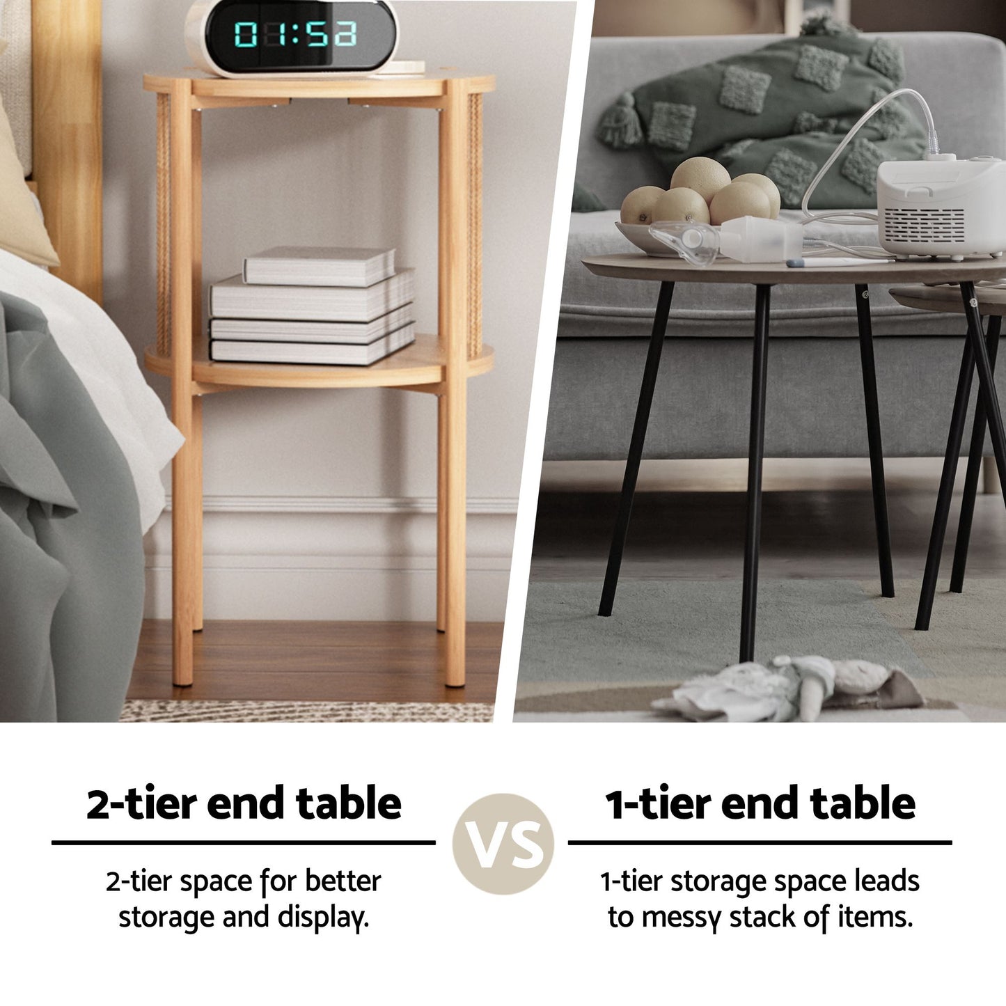 Round End Tables Set of 2 Two-Tier Boho | HomeAndLiving