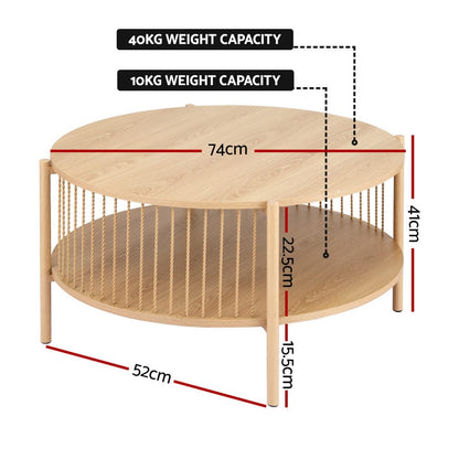 Round Wood Coffee Table 2-Tier 74x74x41cm