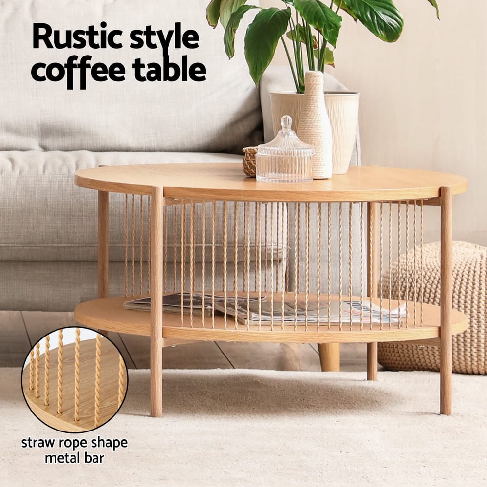 Round Wood Coffee Table 2-Tier 74x74x41cm