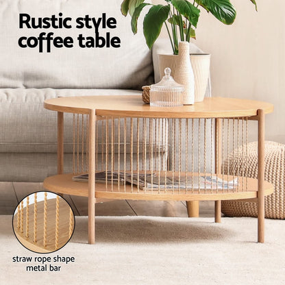 Round Wood Coffee Table 2-Tier 74x74x41cm