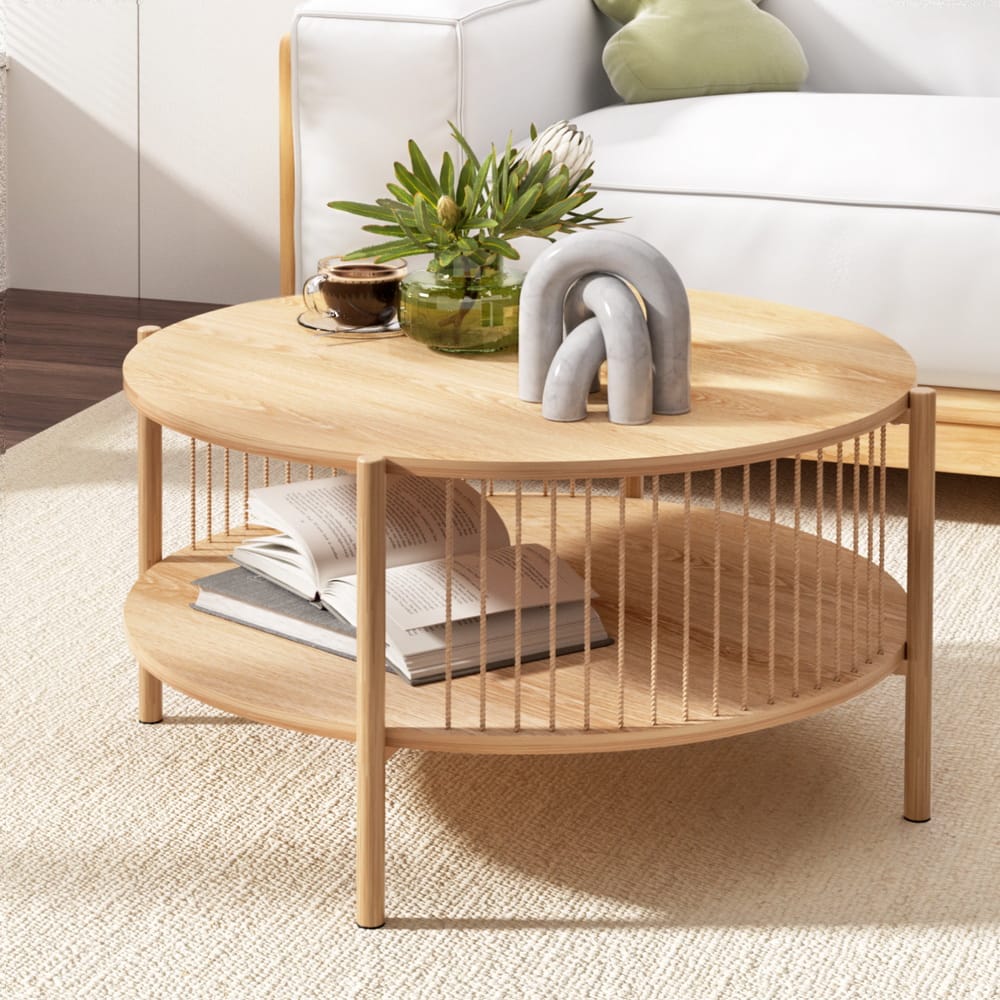 Round Wood Coffee Table 2-Tier 74x74x41cm