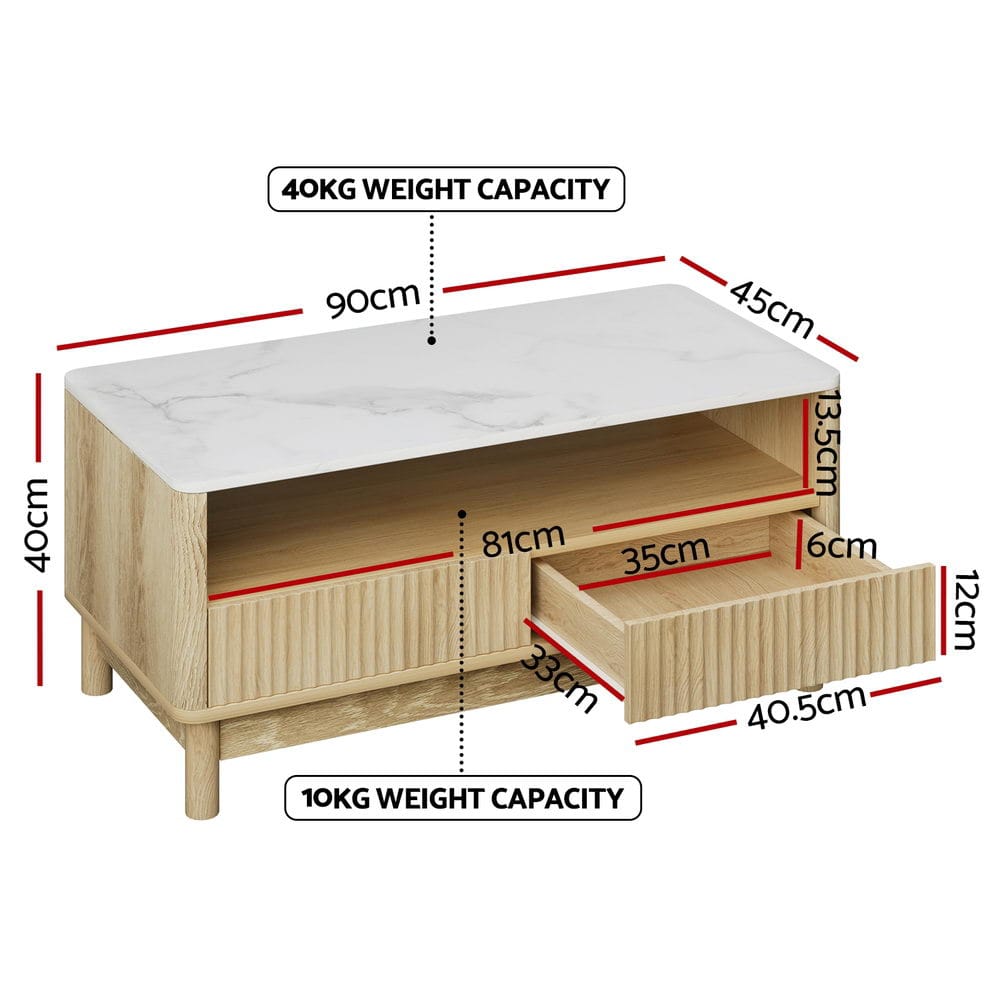 Marble Coffee Table Drawer 90x45x40cm