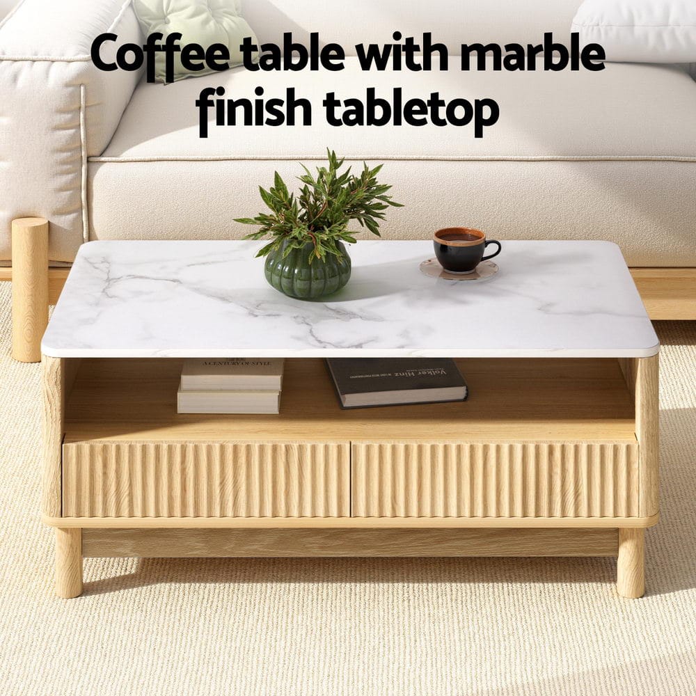 Marble Coffee Table Drawer 90x45x40cm