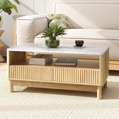 Marble Coffee Table Drawer 90x45x40cm