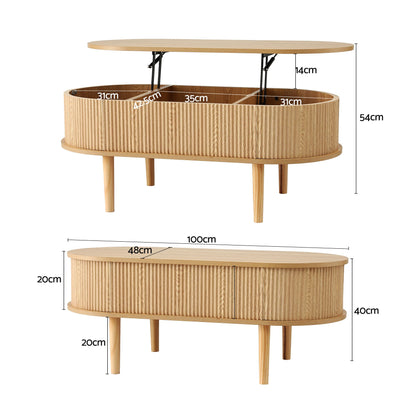 Lift Top Coffee Table Oval Fluted 100cm | HomeAndLiving - 3