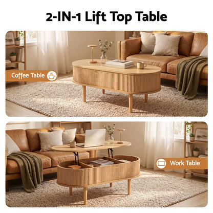 Lift Top Coffee Table Oval Fluted 100cm | HomeAndLiving - 6