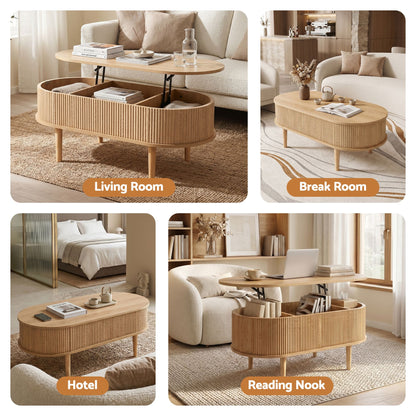 Lift Top Coffee Table Oval Fluted 100cm | HomeAndLiving - 8