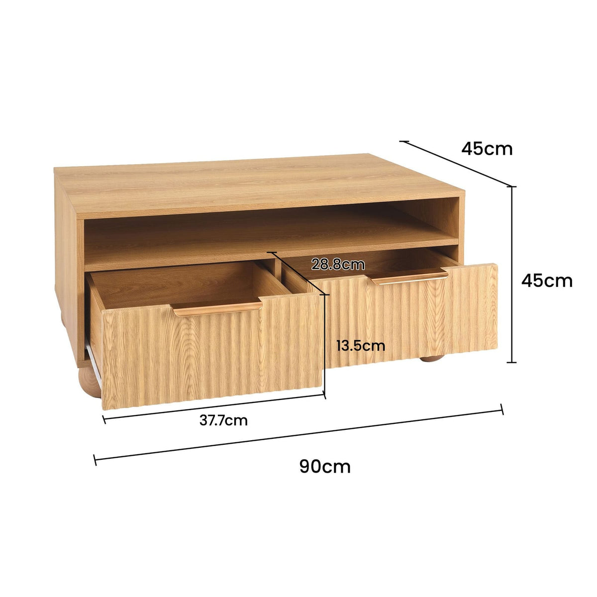 Coffee Table With Storage Drawers 90x45x45cm