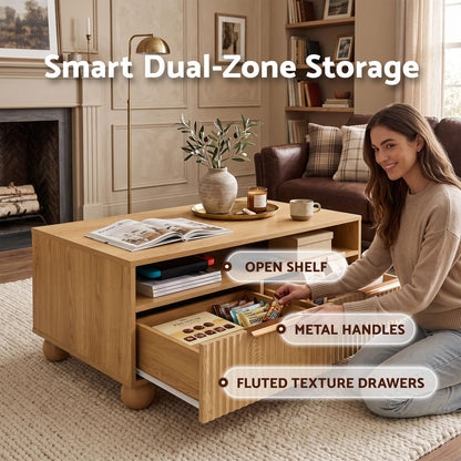 Coffee Table With Storage Drawers 90x45x45cm